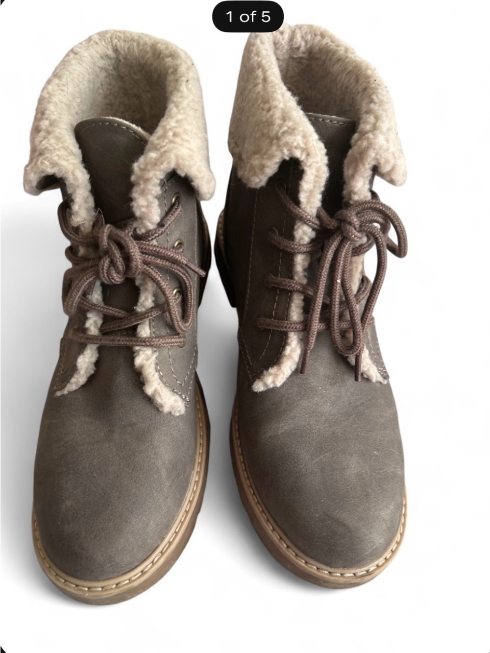 Kohl's Taupe Faux-Suede Lace-Up Ankle Boots with Sherpa Cuff